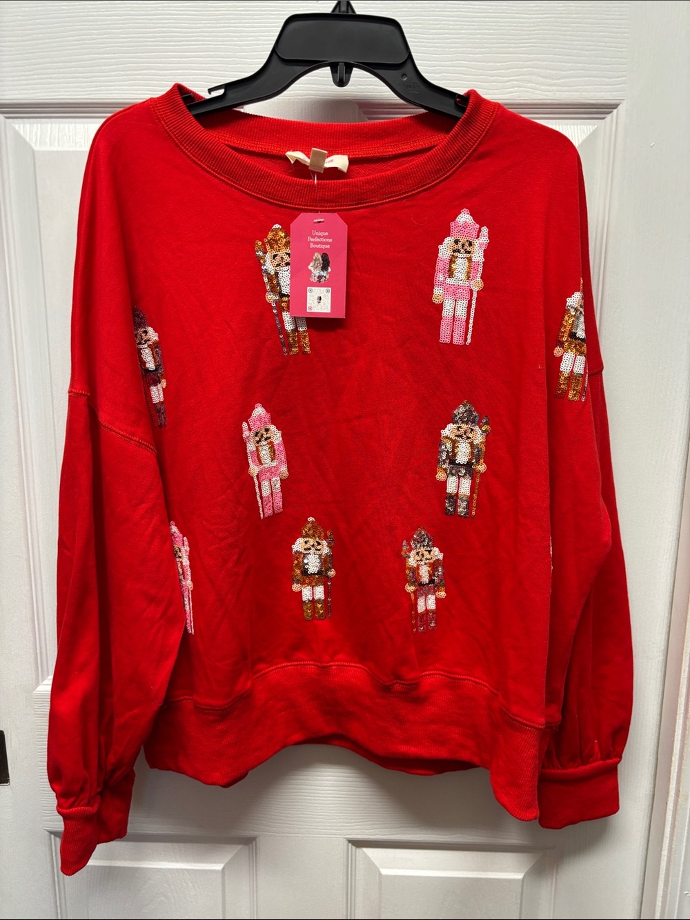 Peach Love Women’s Holiday Red Nutcracker Sequin Sweatshirt Sz M New